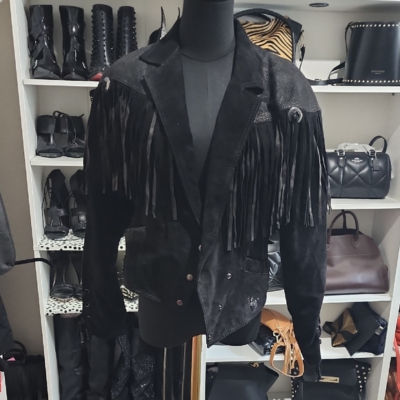 Vintage Black Leather Fringe Jacket - Picture 1 of 10